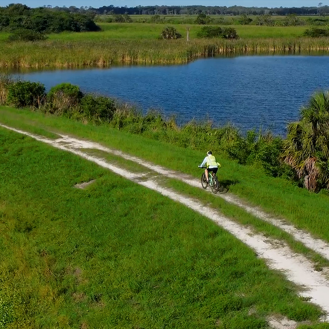 Man on bike in the Ritch Grissom Memorial Wetlands